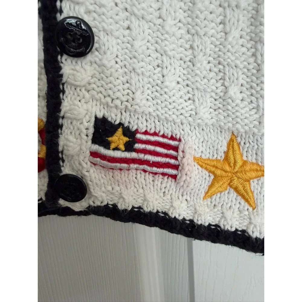 Marisa Christina Petite Nautical Hand Knit Sweater‎ Vest White Ramie Cotton Vtg